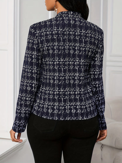 Elegant Women'S Plaid Blazer in a Beige-Brown Color Scheme, Featuring a Structured Collar Design Suitable for All Seasons. This Versatile Piece Is Perfect for Both Office And Party Settings