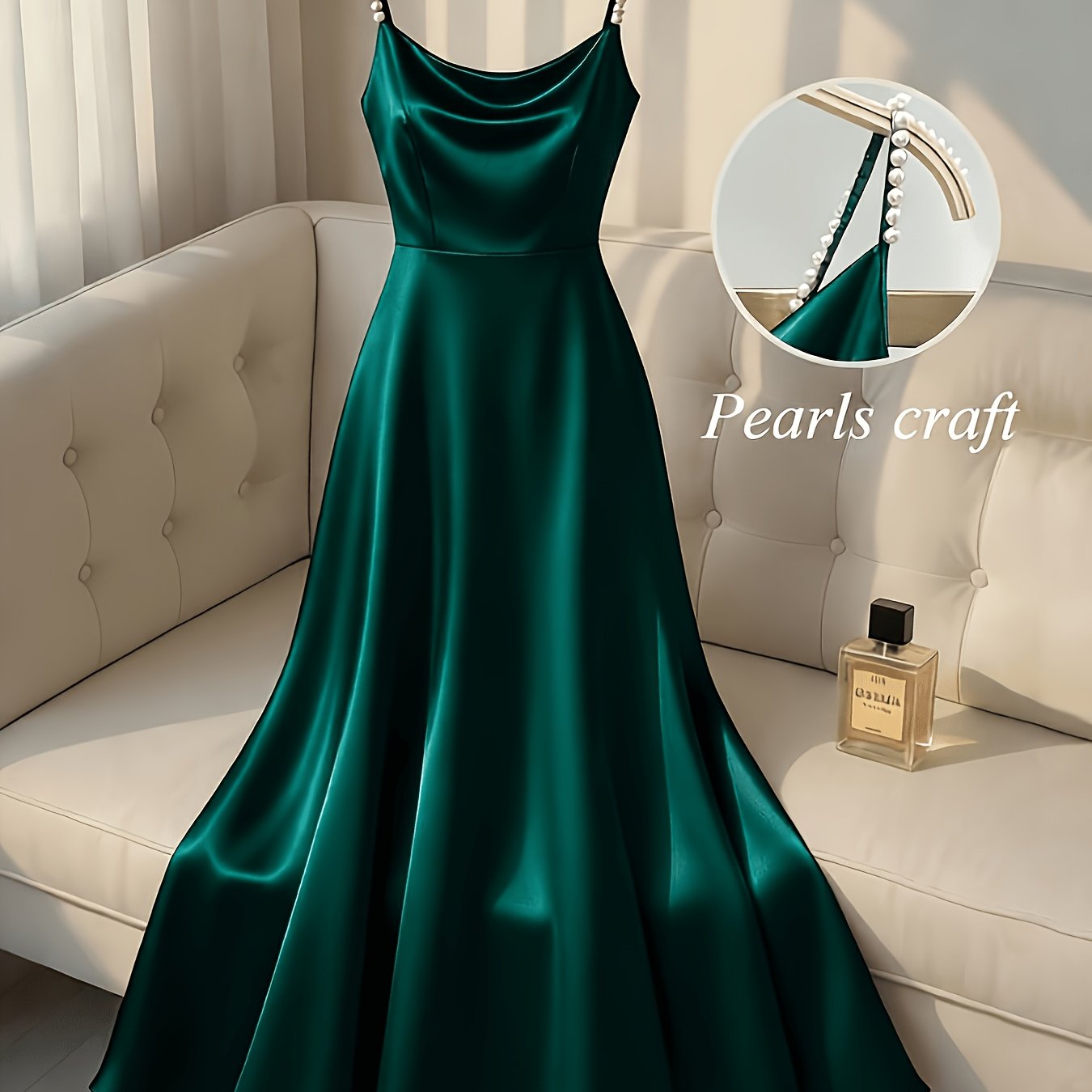 [Pearl Strap] Satin Cami Retro Dress, Suitable for Parties, Weddings, Dates, And Commuting, Luxurious Dress