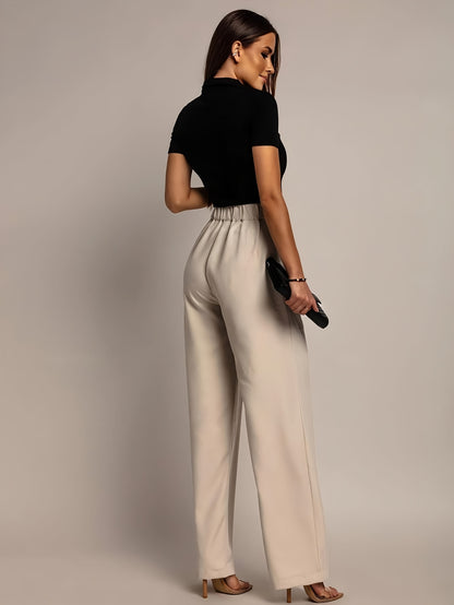 Women'S Solid Color Straight-Leg Pants, Casual Everyday Trousers