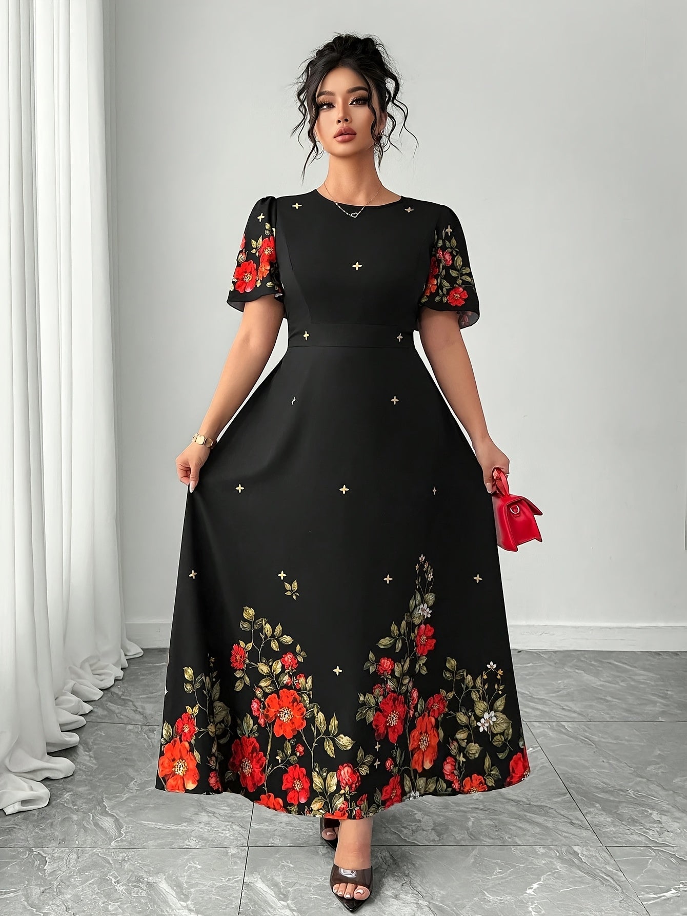 Plus Size - Plus Size - Cross-Border Elegant Casual Fashion Floral Print Dress TM849