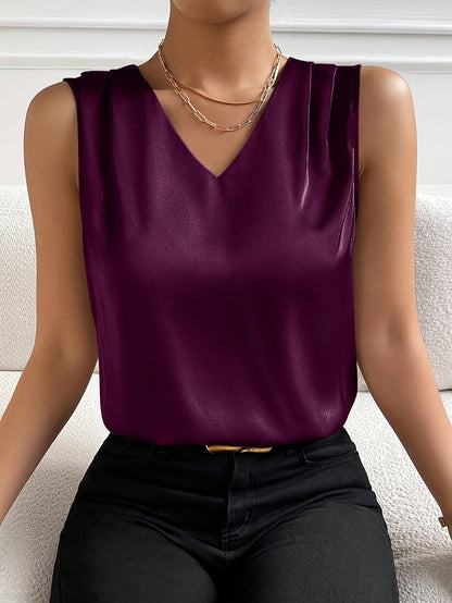 Women's Elegant Sleeveless V-Neck Summer Party Dress - Solid Color Backless Blouse for Chinese New Year's Eve, Weddings & Special Occasions - Machine Washable V-Neck Top (No Jacket/Separate Blouse Needed) - Easy Care & Versatile Style