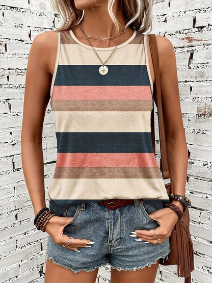 [Women's Base Layer] Versatile Summer Women's Striped Short Sleeve T-Shirt Tank Top Round Neck Base Layer