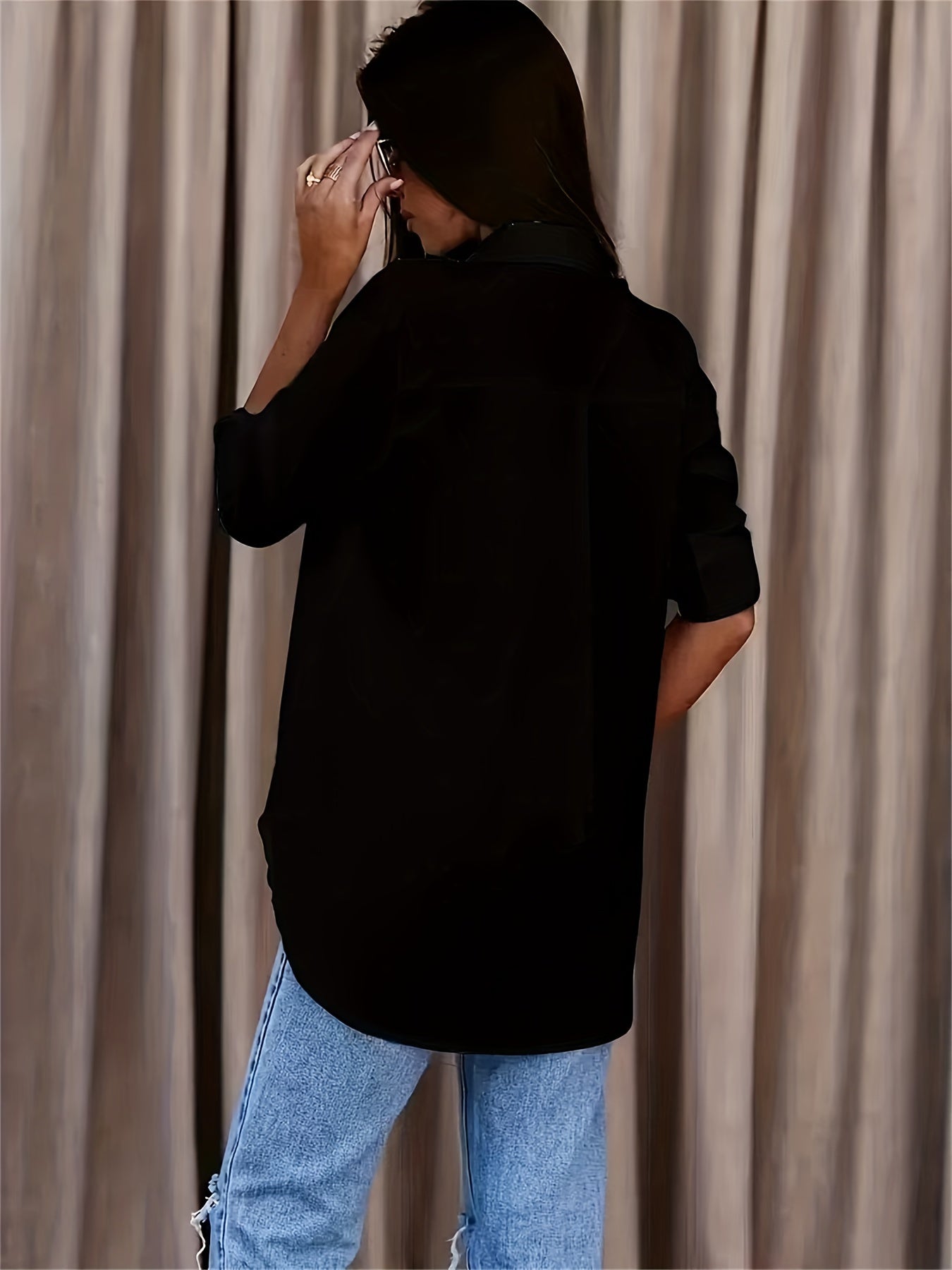 Pure White Long-sleeve V-neck Button- Shirt