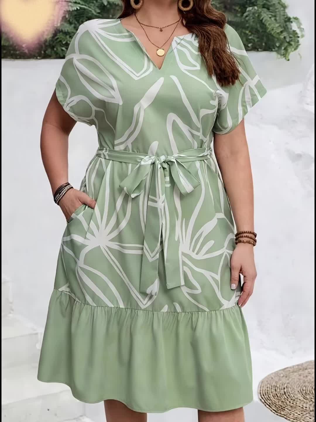 Plus Size, Fashionable Waist-Defining Soft Style Dress