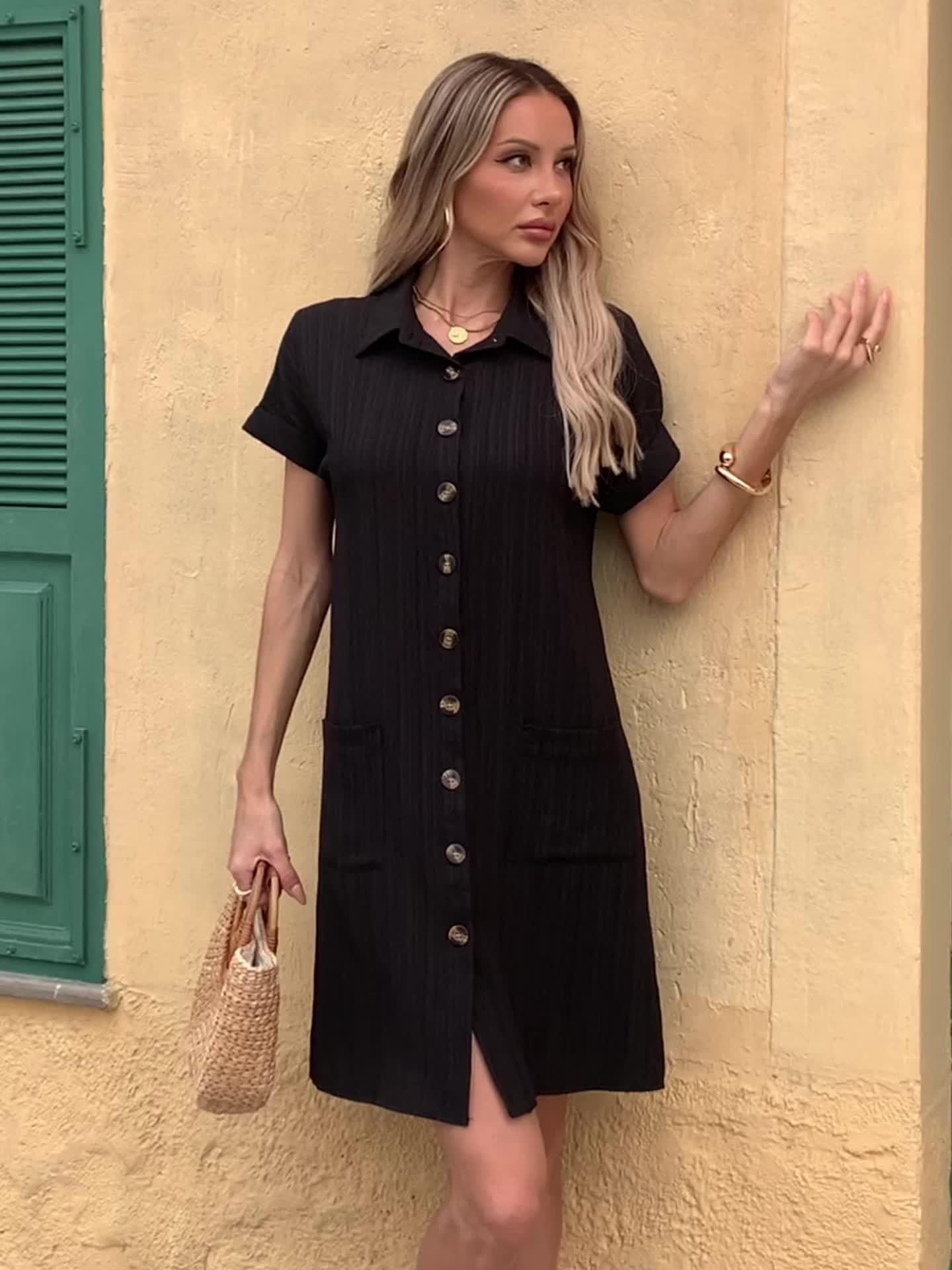 Solid Color Shirt Dress