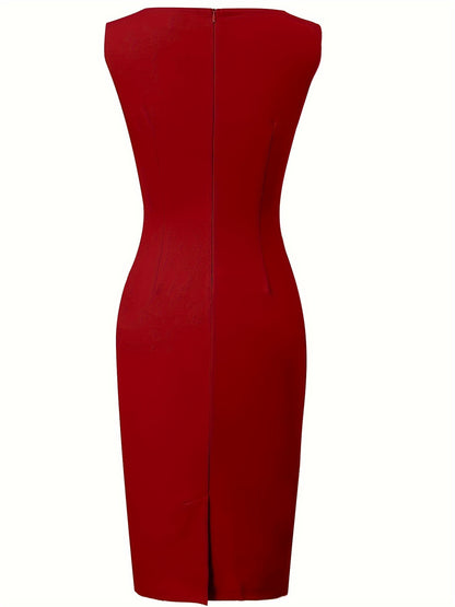 Women'S Sleeveless Slim Dress, V-Neck Design, High Waist And Waist Tailoring, Hip-Wrap Skirt Is Capable And Elegant, Suitable for Professional Work, Business Occasions And Commuting Wear