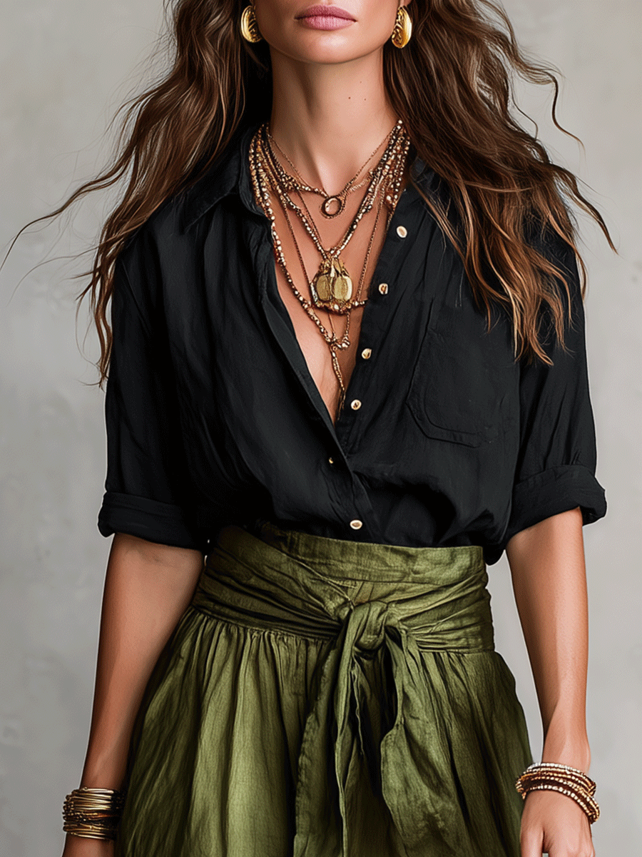 Calista | Women's Boho High Waist Flowy Midi Skirt Set