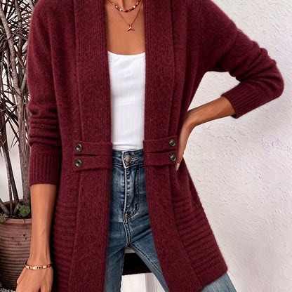 Women's Cardigan, Double-Breasted Decorative Belt Shawl and Cinched-Waist Design, Versatile Mid-Length Open-Front Sweater, Relaxed Style Elegant and Fashionable Loose Outerwear, Perfect for Daily Commutes or Casual, Spring/Autumn