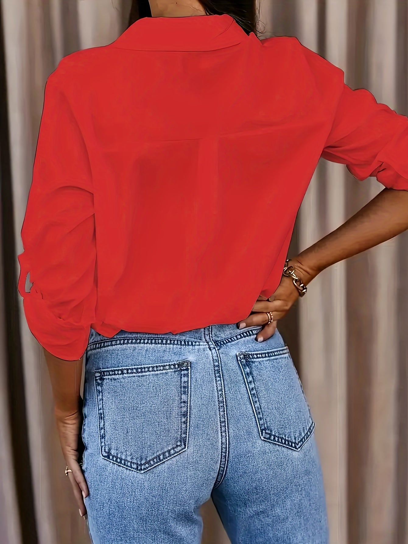 Women's Solid Color Button-Up Long Sleeve Casual Top