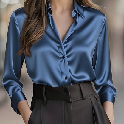 Women'S Spring Autumn Temperament Commuter Elegant Solid Satin Top