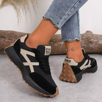 Comfortable Orthopedic Sneakers for Women with Retro Runner Mixed Panel Lace Up Casual Walking Style