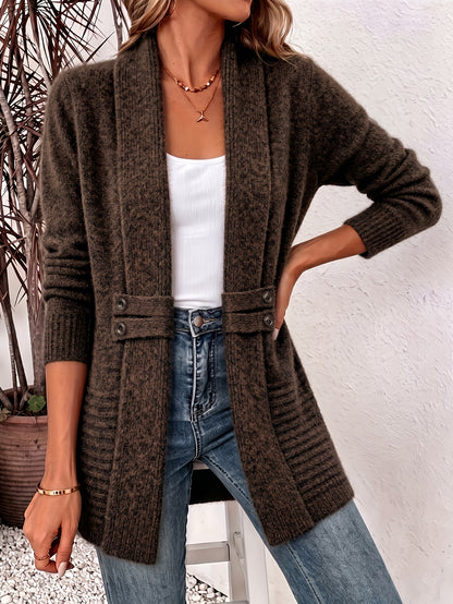 Women's Cardigan, Double-Breasted Decorative Belt Shawl and Cinched-Waist Design, Versatile Mid-Length Open-Front Sweater, Relaxed Style Elegant and Fashionable Loose Outerwear, Perfect for Daily Commutes or Casual, Spring/Autumn