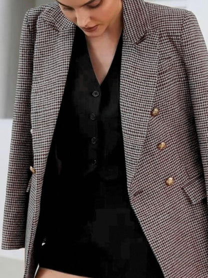 This Elegant And Stylish Double-Breasted Houndstooth Blazer Is Perfect for Commuting, Vintage Office Settings, And Everyday Wear, And It Is Machine Washable