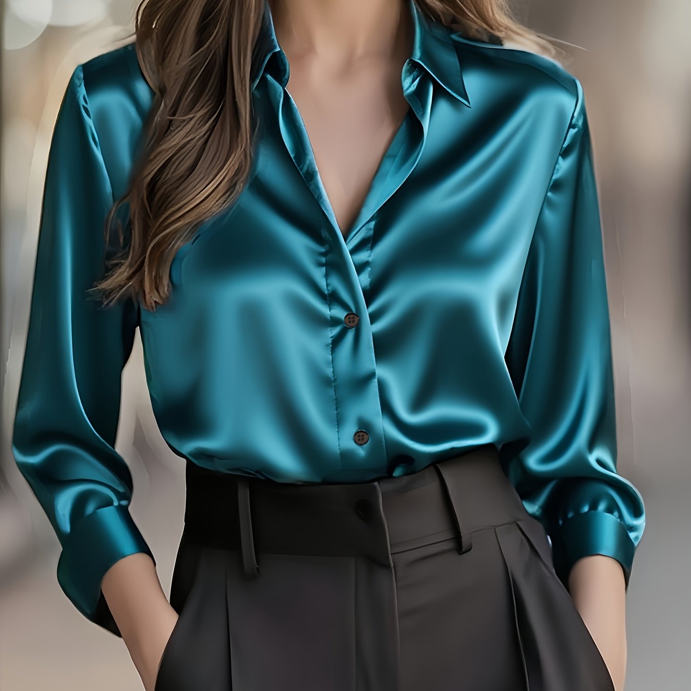Women'S Spring Autumn Temperament Commuter Elegant Solid Satin Top