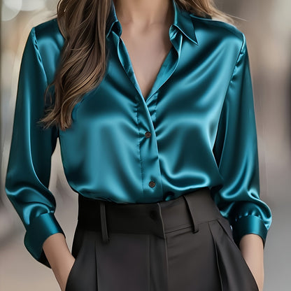 Women'S Spring Autumn Temperament Commuter Elegant Solid Satin Top