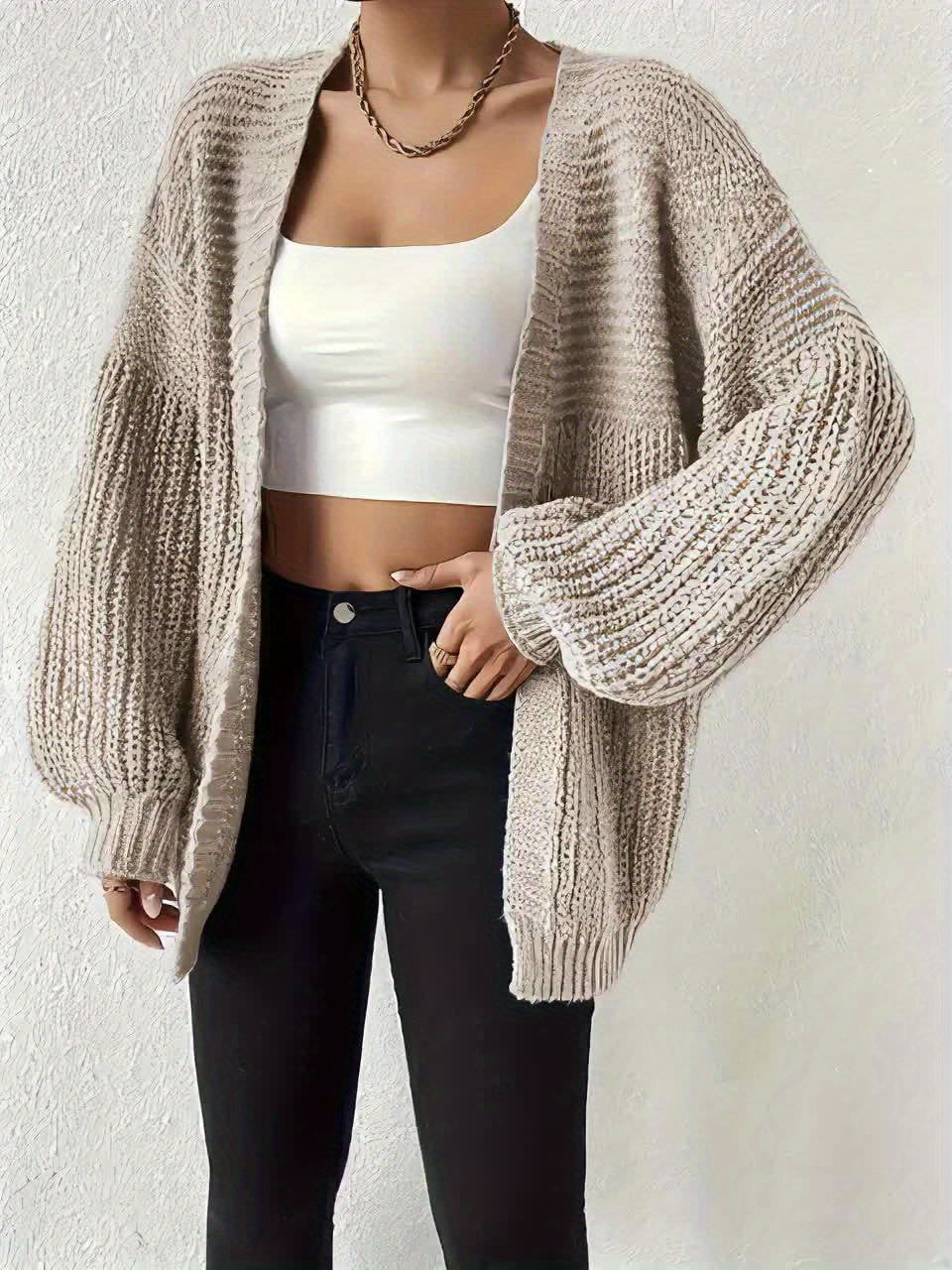 Women's Elegant Oversized Black Cardigan - Soft Open Front Sleeve Machine Washable Cozy Fall Winter Sweater for Casual & Formal Outfits, Cute Sweater, Versatile Layering, Relaxed Fit, Durable Construction, Stylish Coverup, Weekend Outfit