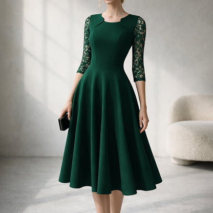 Vintage Floral Lace Party Swing Dress with a Square Neckline for Women