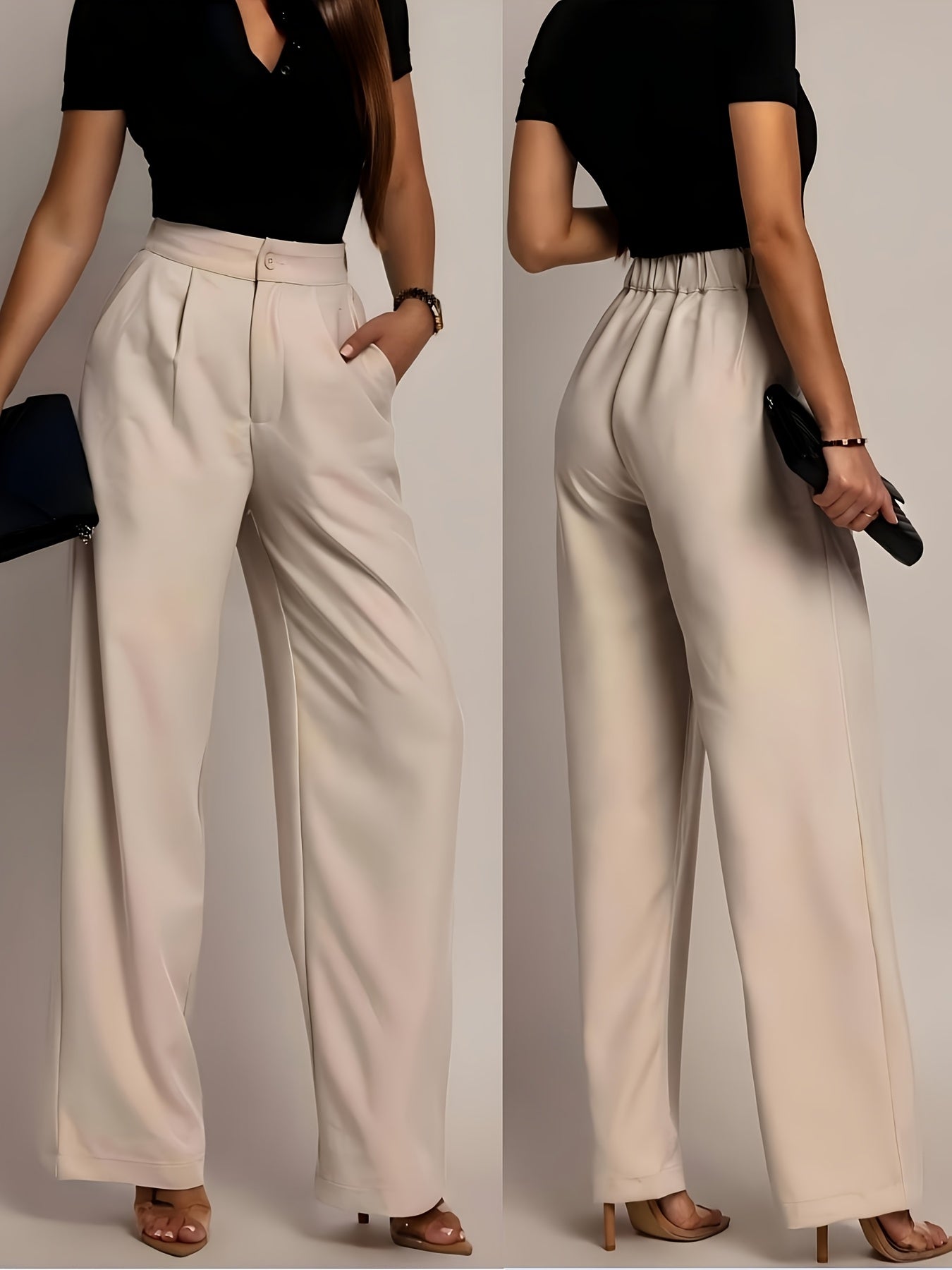 Women'S Solid Color Straight-Leg Pants, Casual Everyday Trousers