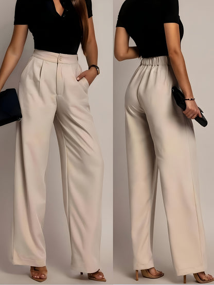 Women'S Solid Color Straight-Leg Pants, Casual Everyday Trousers
