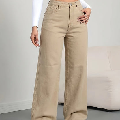 [Denim Wide-Leg Pants] Khaki Washed Denim Pants - Loose Wide-Leg Trousers - Versatile Casual Pants