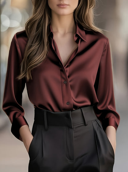 Women'S Spring Autumn Temperament Commuter Elegant Solid Satin Top