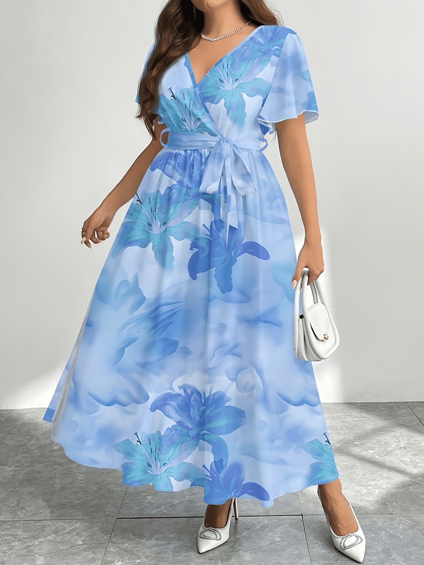 [Plus Size Summer Dress] Plus Size Women's Summer Dress | Printed Round Neck Short Sleeve Raglan Long | Christmas Set