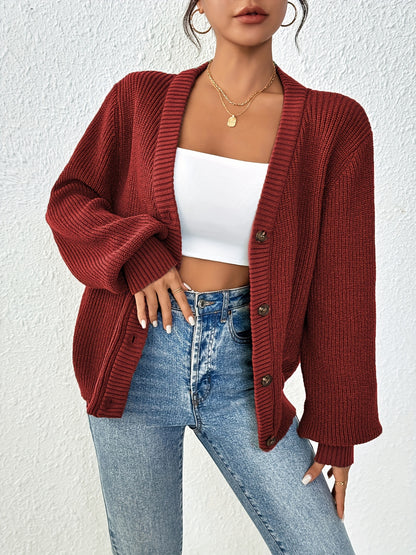 Self-designed Elegant Women's Solid Color Front-button Cardigan Sweater Coat for Spring and Autumn