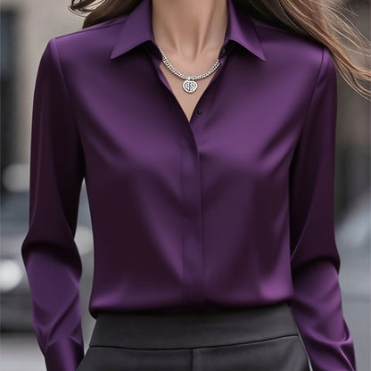 New Middle Eastern Women's Long-Sleeve Fashionable Commuter Design with Hidden Button Front Placket Inner Shirt
