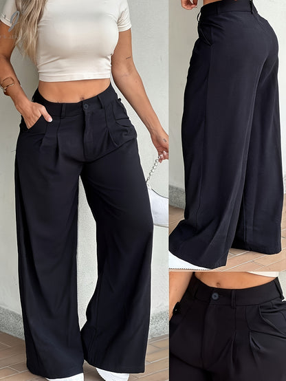 New Spring/Summer High-Waist Pleated Wide-Leg Pants, Casual Loose-Long Trousers