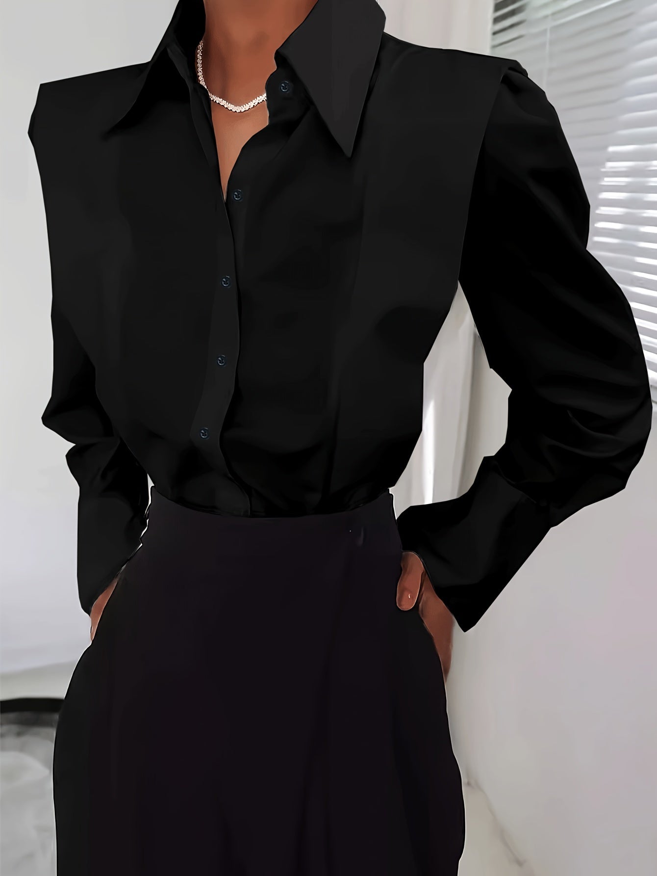 Women'S Solid Casual Button-Up Long Sleeve Shirt