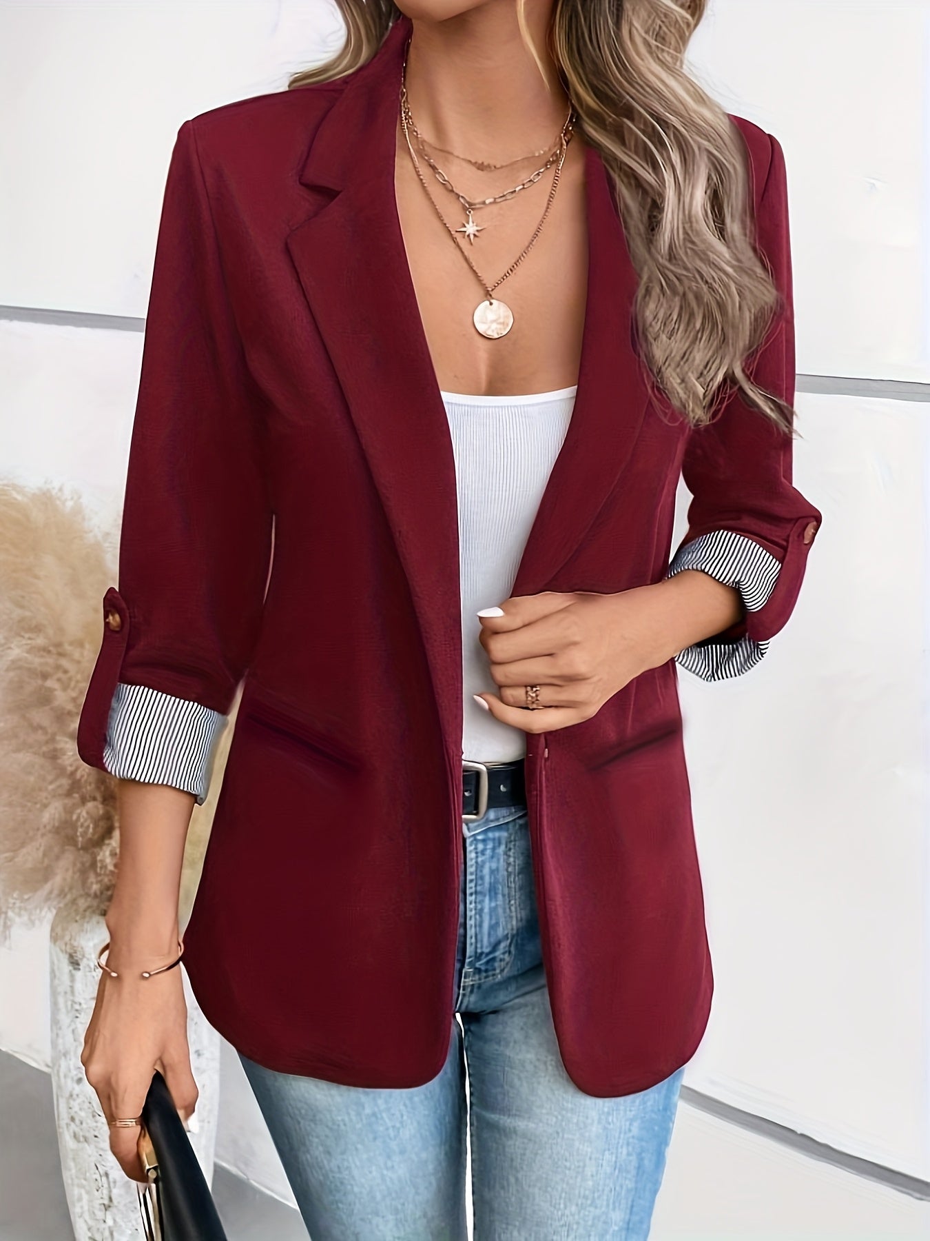 [Stylish cuffs jacket] Stylish Fashionable Women's Suit Jacket | Striped Stitching, Single-Button Casual