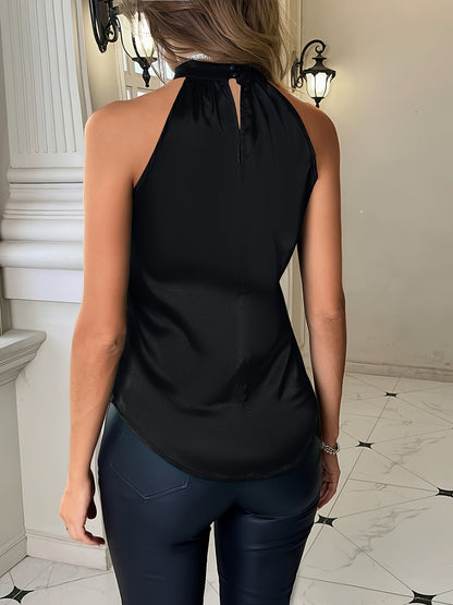 (Directional Style) Satin Fabric Halter Top