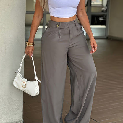 HMY High-Waist Flowy Wide-Leg Suit Trousers Women'S Spring Summer Pleated Loose Floor-Length Straight Pants Versatile Casual Long Pants And