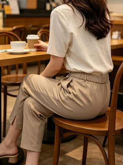 [Summer Style Slit Pants] 2026 Summer Style Slit Suit Pants | Draped Straight-Leg Cropped Trousers, Versatile Commuter and Casual