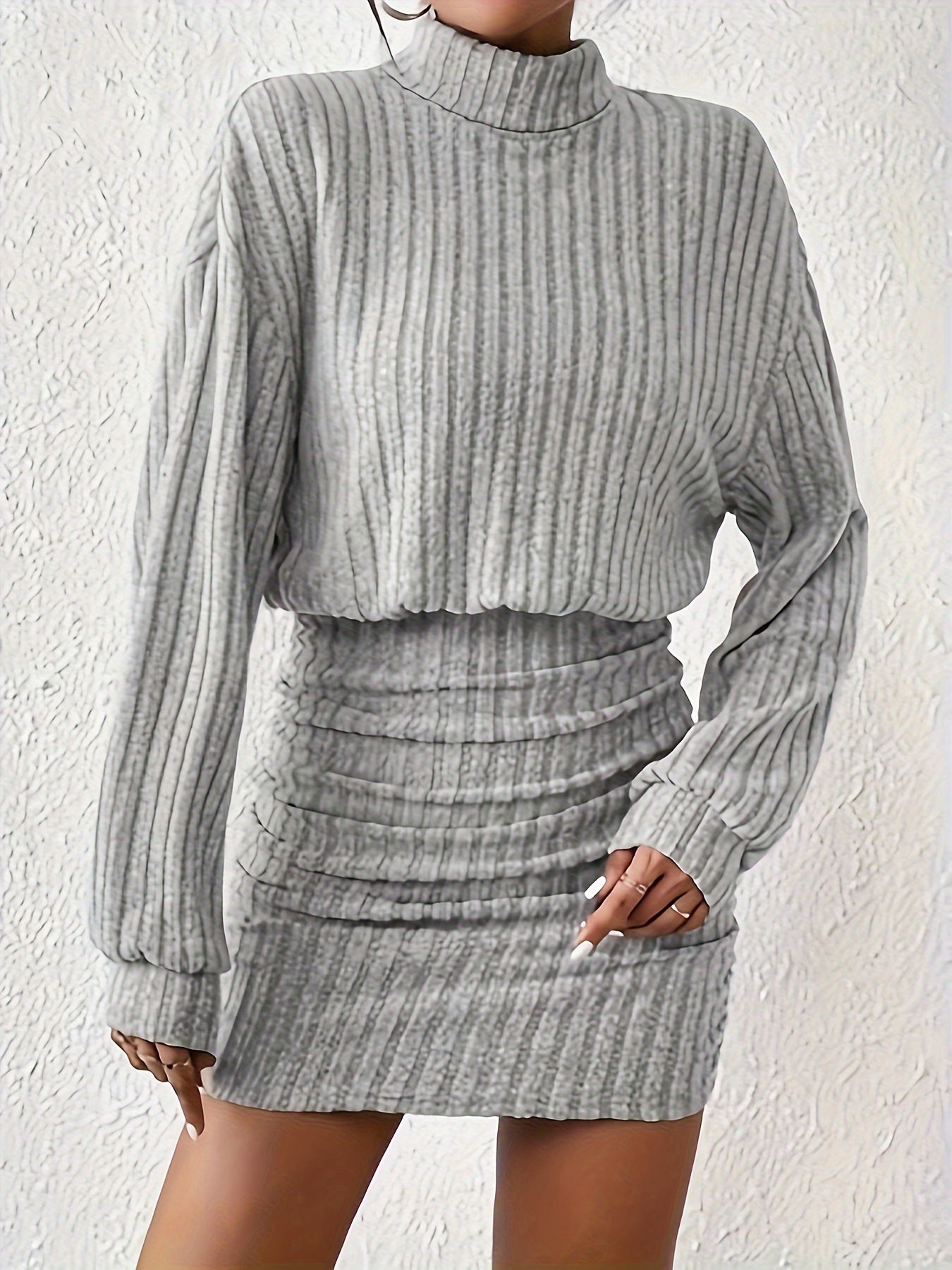 Ribbed Autumn Fashion Solid Color Long-Sleeved Dress