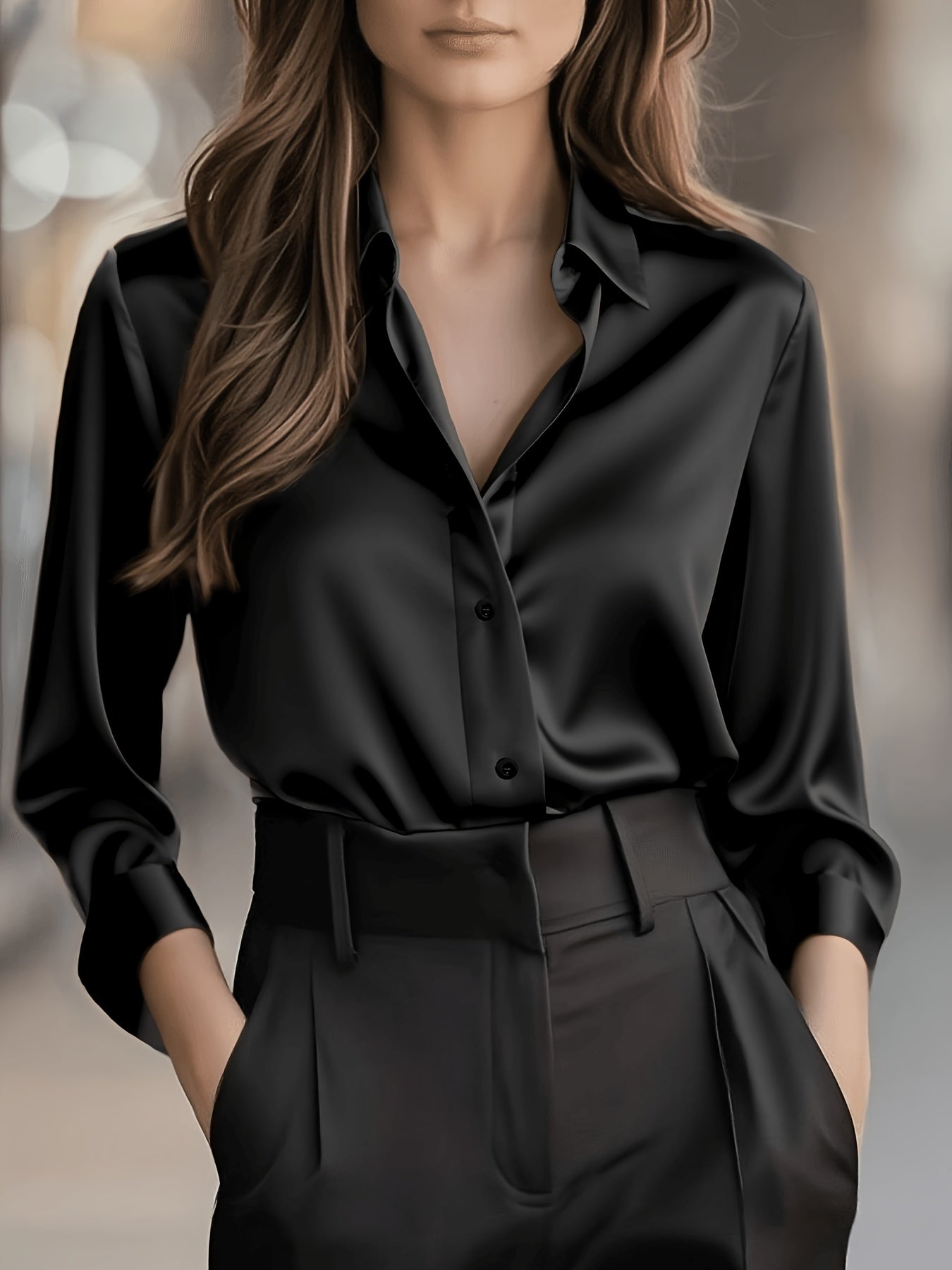 Women'S Spring Autumn Temperament Commuter Elegant Solid Satin Top