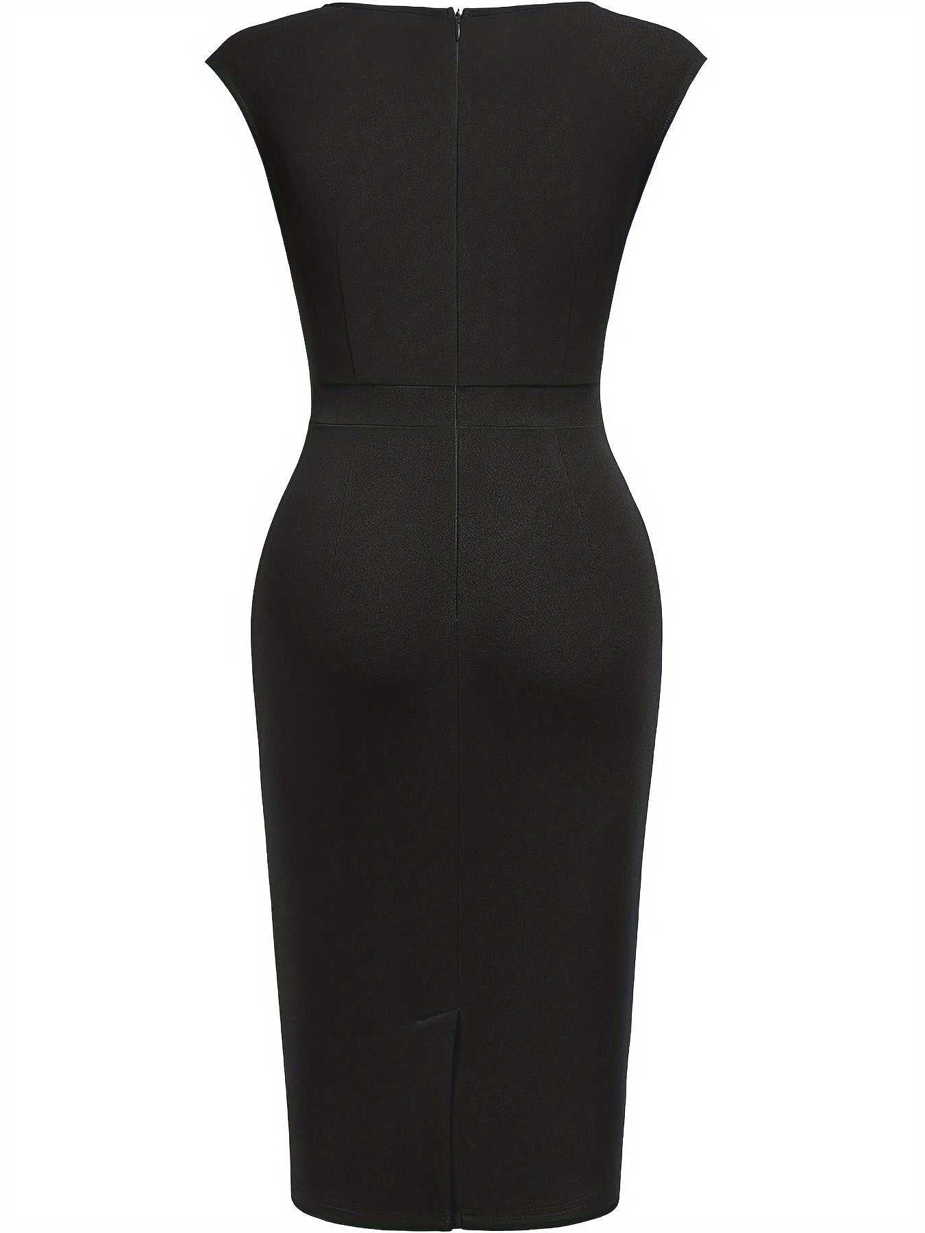 Women'S Square Neck Slim Dress, Easy Solid Color Elegant Sleeveless, Highlights The Waistline, Mid-Length Pencil Skirt