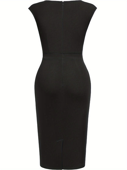 Women'S Square Neck Slim Dress, Easy Solid Color Elegant Sleeveless, Highlights The Waistline, Mid-Length Pencil Skirt