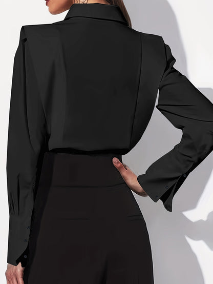 Women'S Solid Casual Button-Up Long Sleeve Shirt