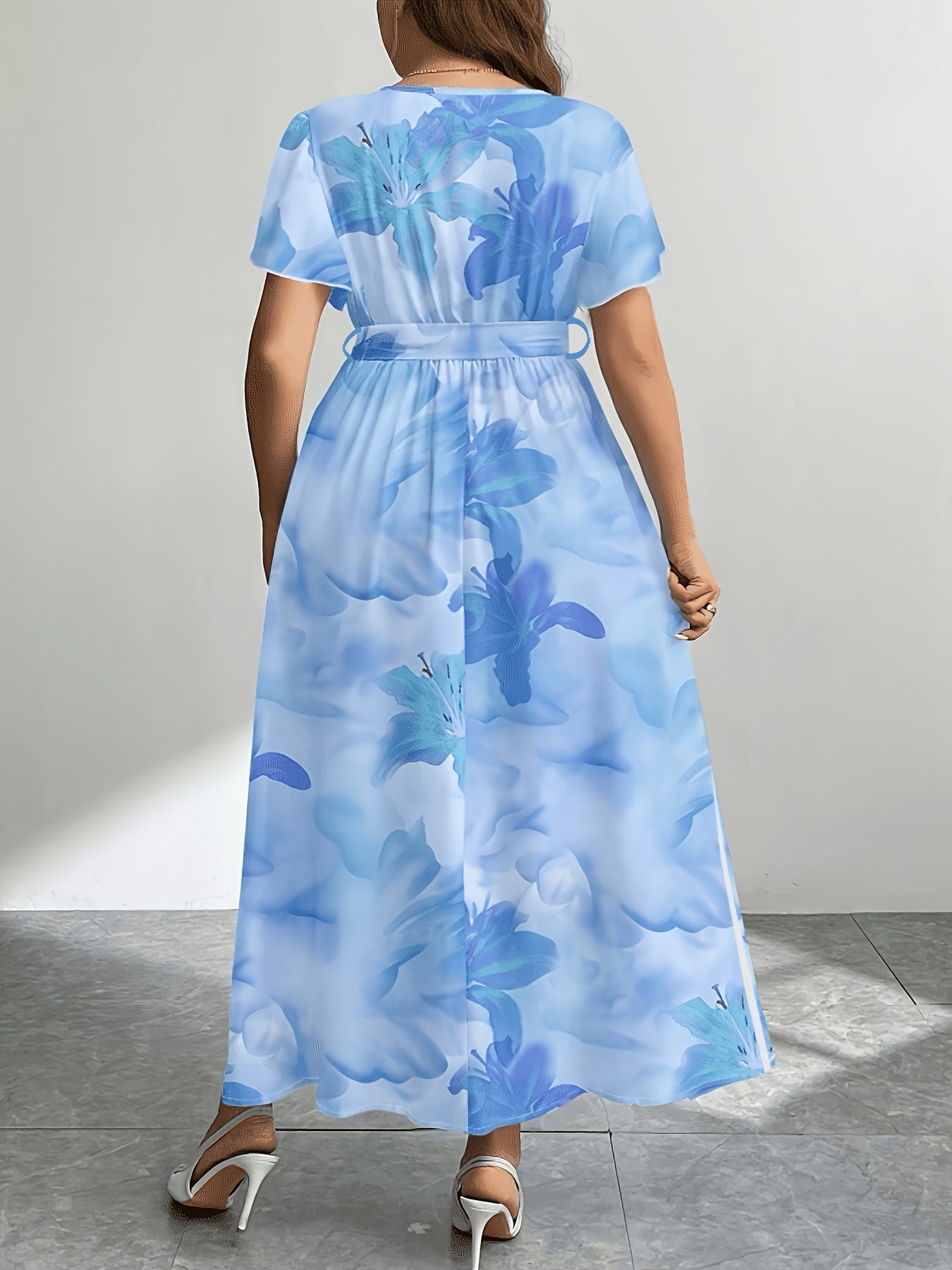 [Plus Size Summer Dress] Plus Size Women's Summer Dress | Printed Round Neck Short Sleeve Raglan Long | Christmas Set