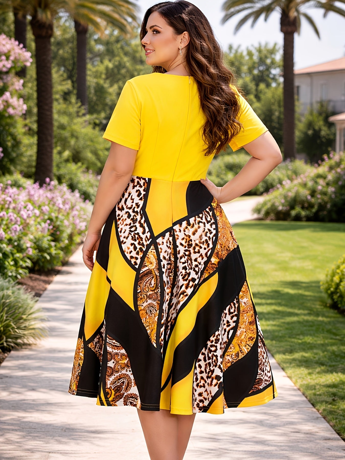 Plus Size - Elegant Plus Size Spring Summer Dress Soft Stretch Fabric, Tummy Control Slim Fit Dress for Daily Outing, Wedding Party, Afternoon Tea, Business Work, Birthday Banquet & Daily Shopping