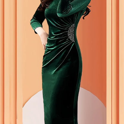 Women'S Velvet Zipper Slit Dress