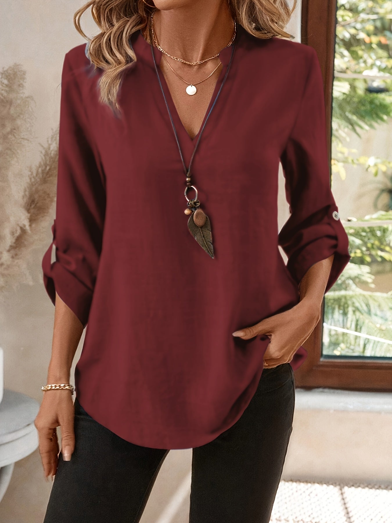 Elegant Women's Simple Casual Daily Short-Sleeve Solid Color Shirt, Spring/Summer Fashion Casual Outing Shirt, BK0608018