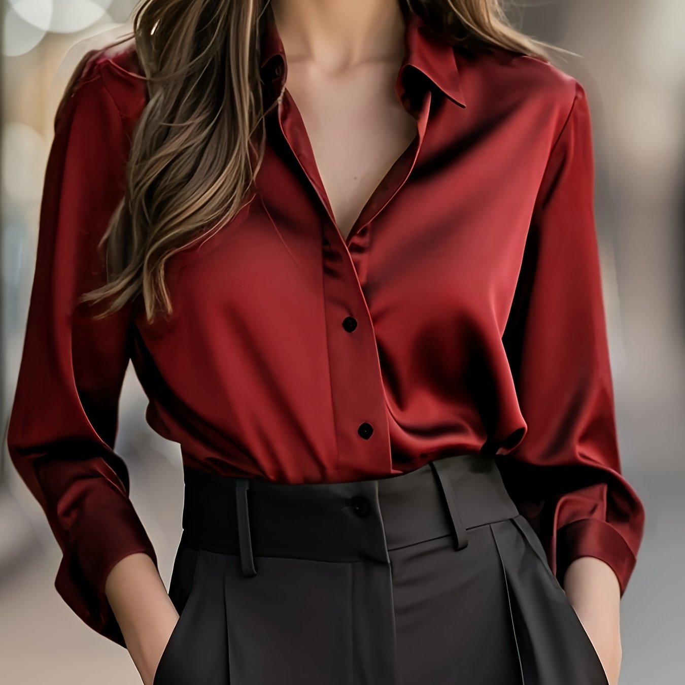 Women'S Spring Autumn Temperament Commuter Elegant Solid Satin Top