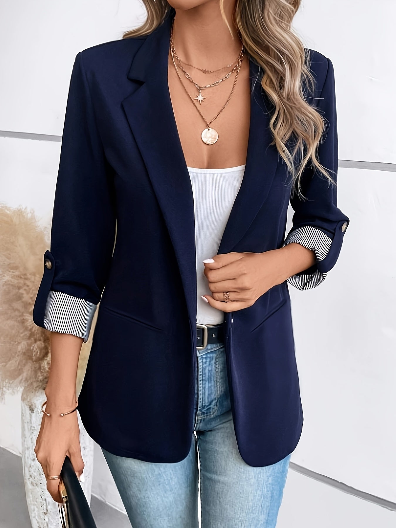 [Stylish cuffs jacket] Stylish Fashionable Women's Suit Jacket | Striped Stitching, Single-Button Casual