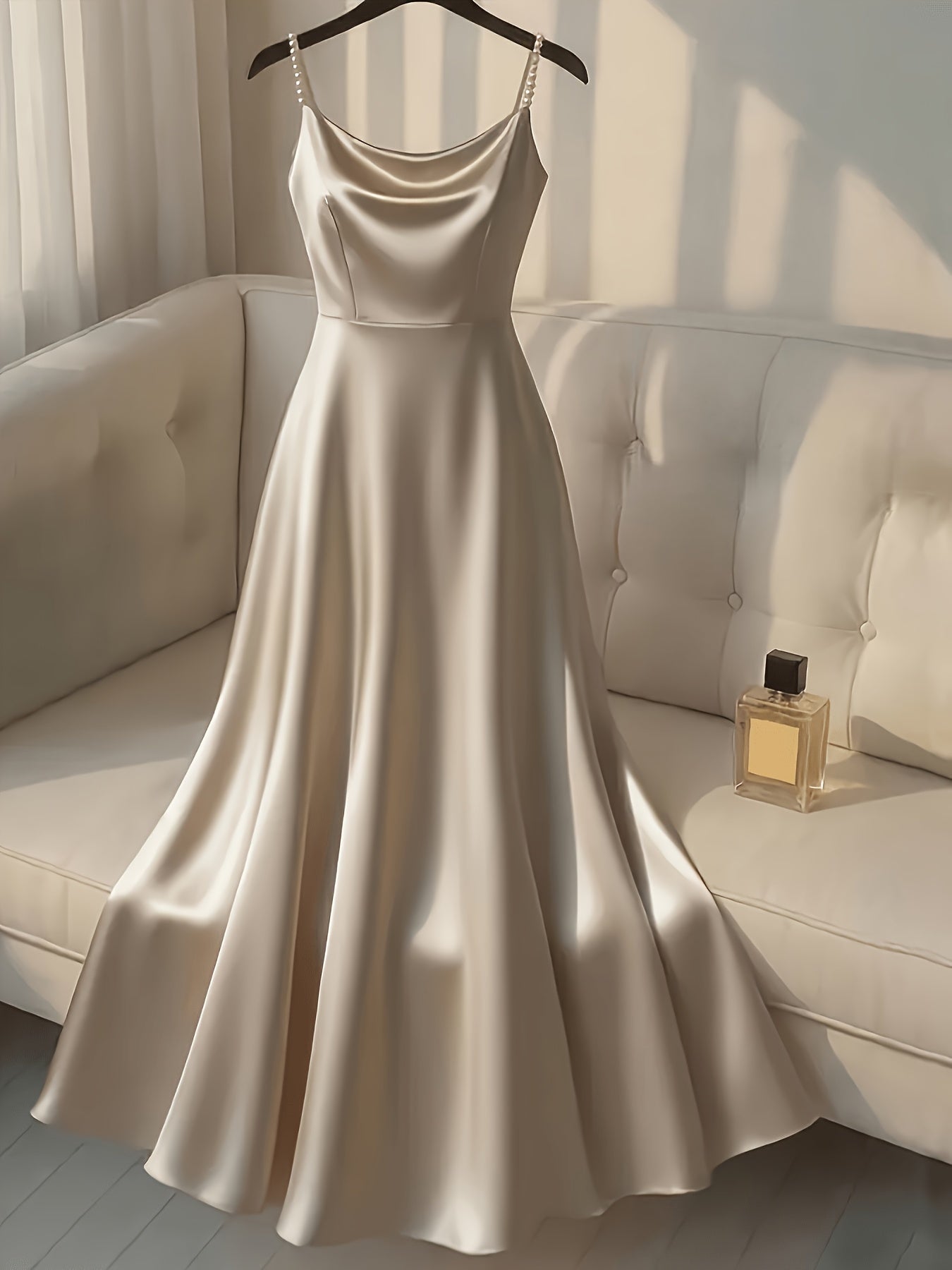 [Pearl Strap] Satin Cami Retro Dress, Suitable for Parties, Weddings, Dates, And Commuting, Luxurious Dress