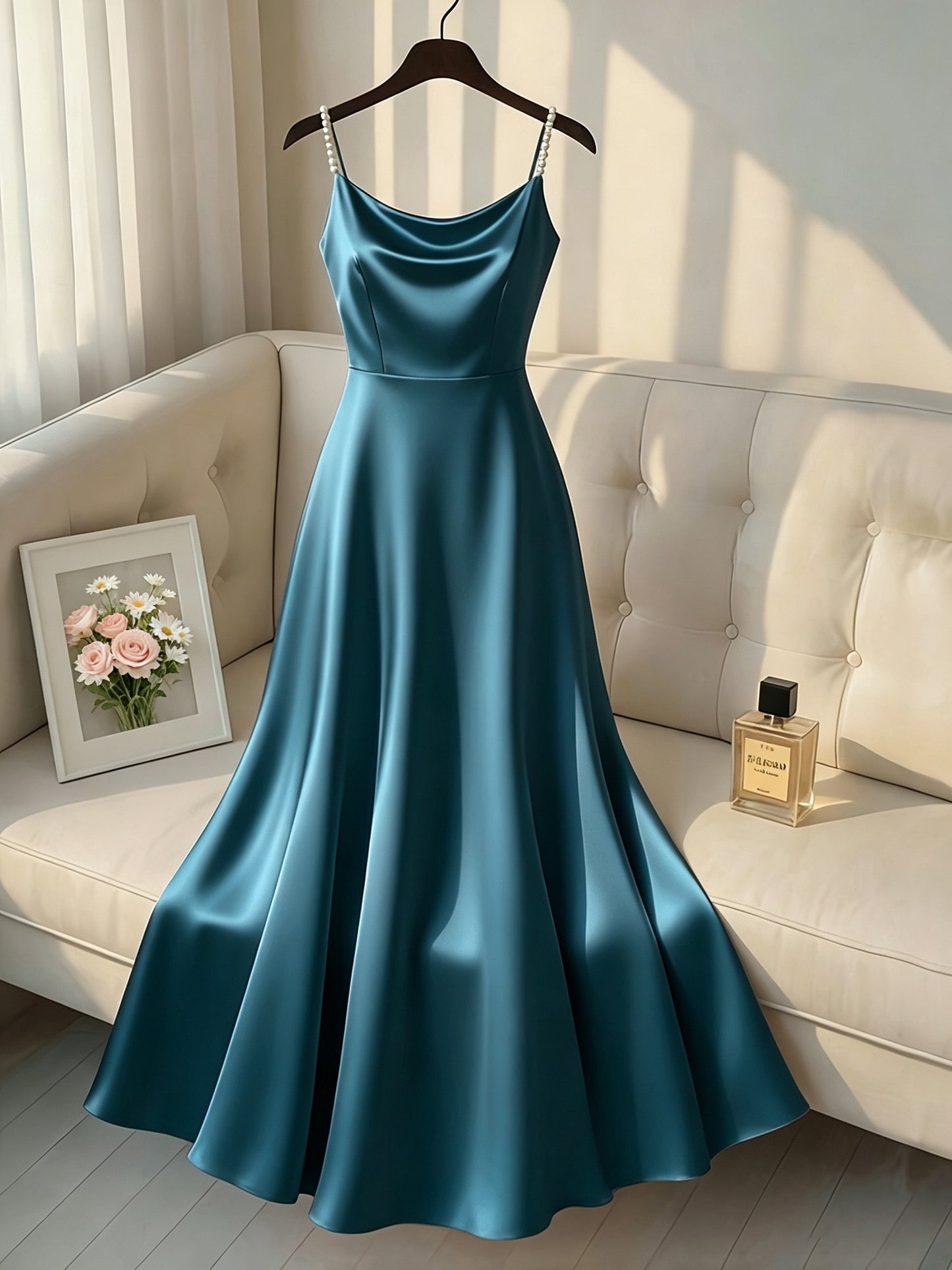 [Pearl Strap] Satin Cami Retro Dress, Suitable for Parties, Weddings, Dates, And Commuting, Luxurious Dress