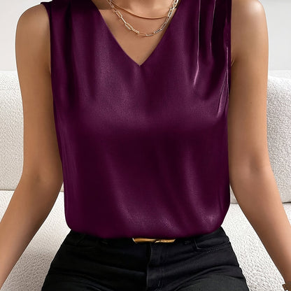 Women's Elegant Sleeveless V-Neck Summer Party Dress - Solid Color Backless Blouse for Chinese New Year's Eve, Weddings & Special Occasions - Machine Washable V-Neck Top (No Jacket/Separate Blouse Needed) - Easy Care & Versatile Style