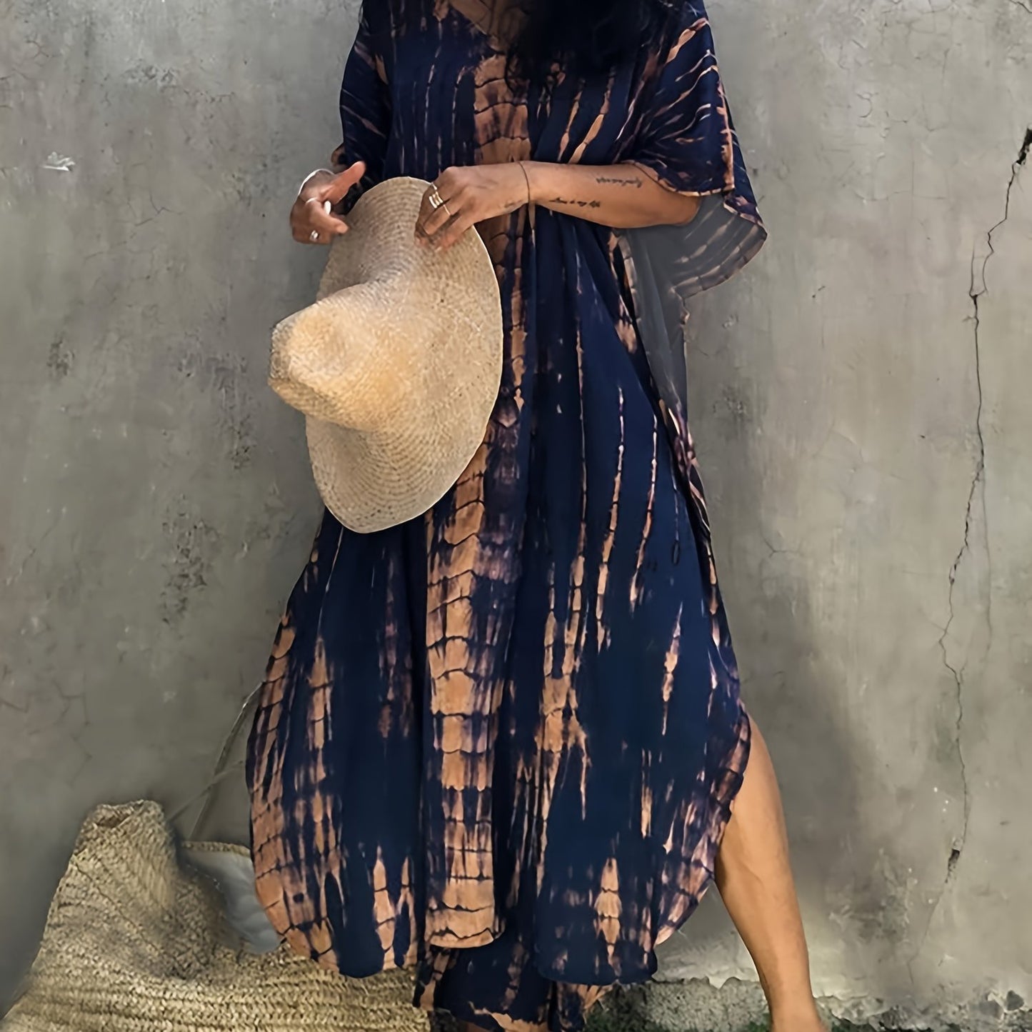 Plus Size Women's Beach Cover-Up Dress Kaftan, Large Summer Casual Beachwear