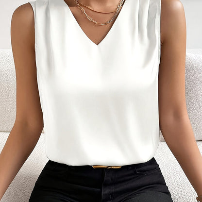 Women's Elegant Sleeveless V-Neck Summer Party Dress - Solid Color Backless Blouse for Chinese New Year's Eve, Weddings & Special Occasions - Machine Washable V-Neck Top (No Jacket/Separate Blouse Needed) - Easy Care & Versatile Style